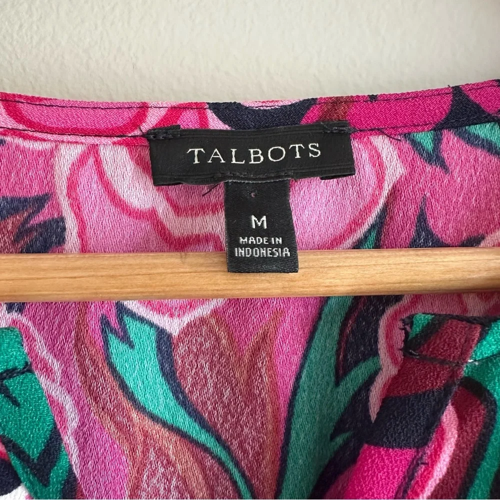 Talbots Sleeveless‎ Floral Sheath Dress w/ Belt Women’s M | Peony Print V‑Neck